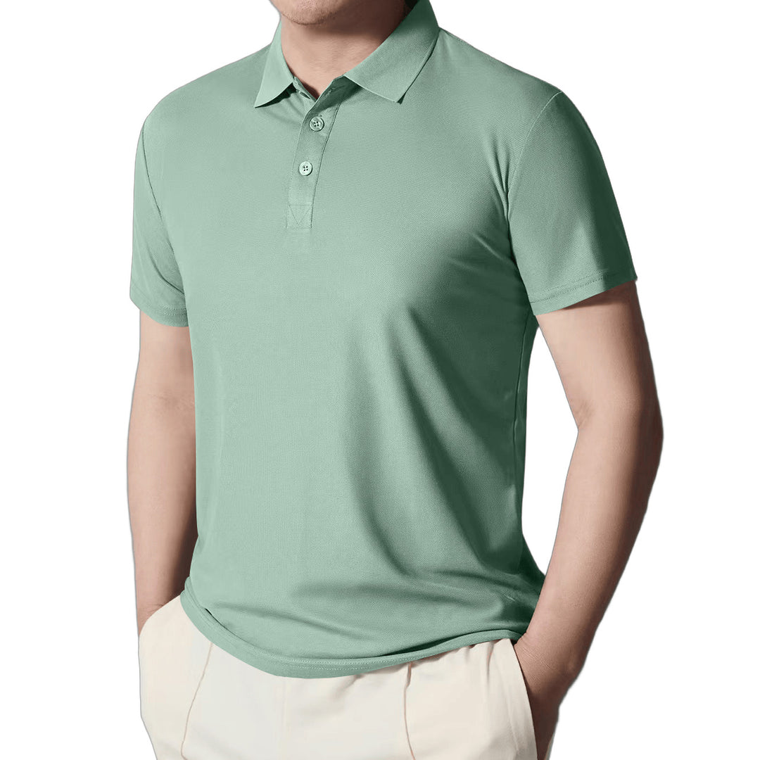 Herre nan figursyet kortærmet poloshirt i elastisk jersey med skjortekrave og kort knapliste Skovae