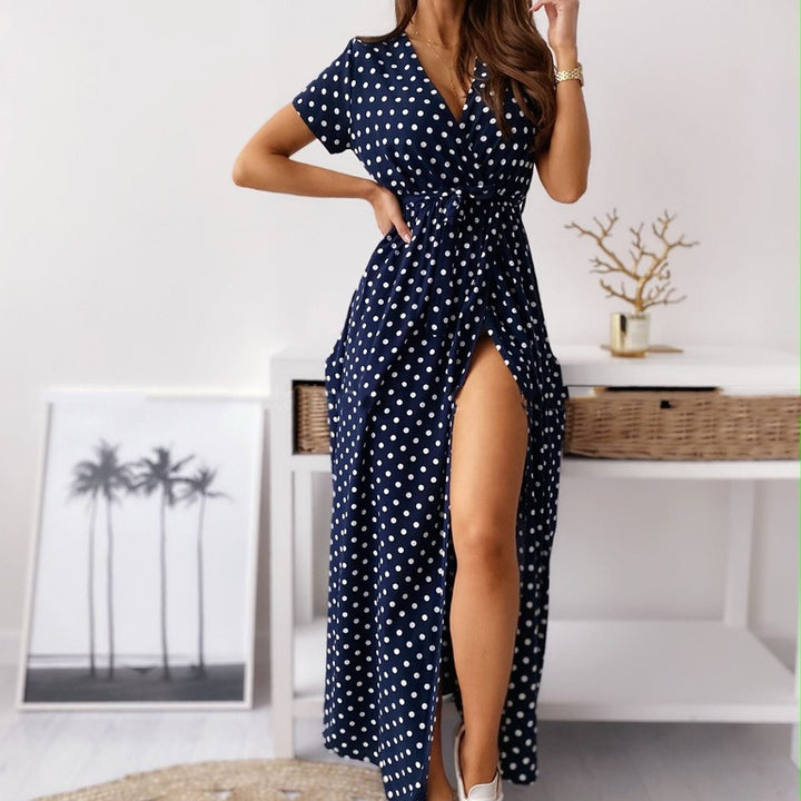 Dame Polka Dot Maxikjole med stilfuld sideslids Stilla