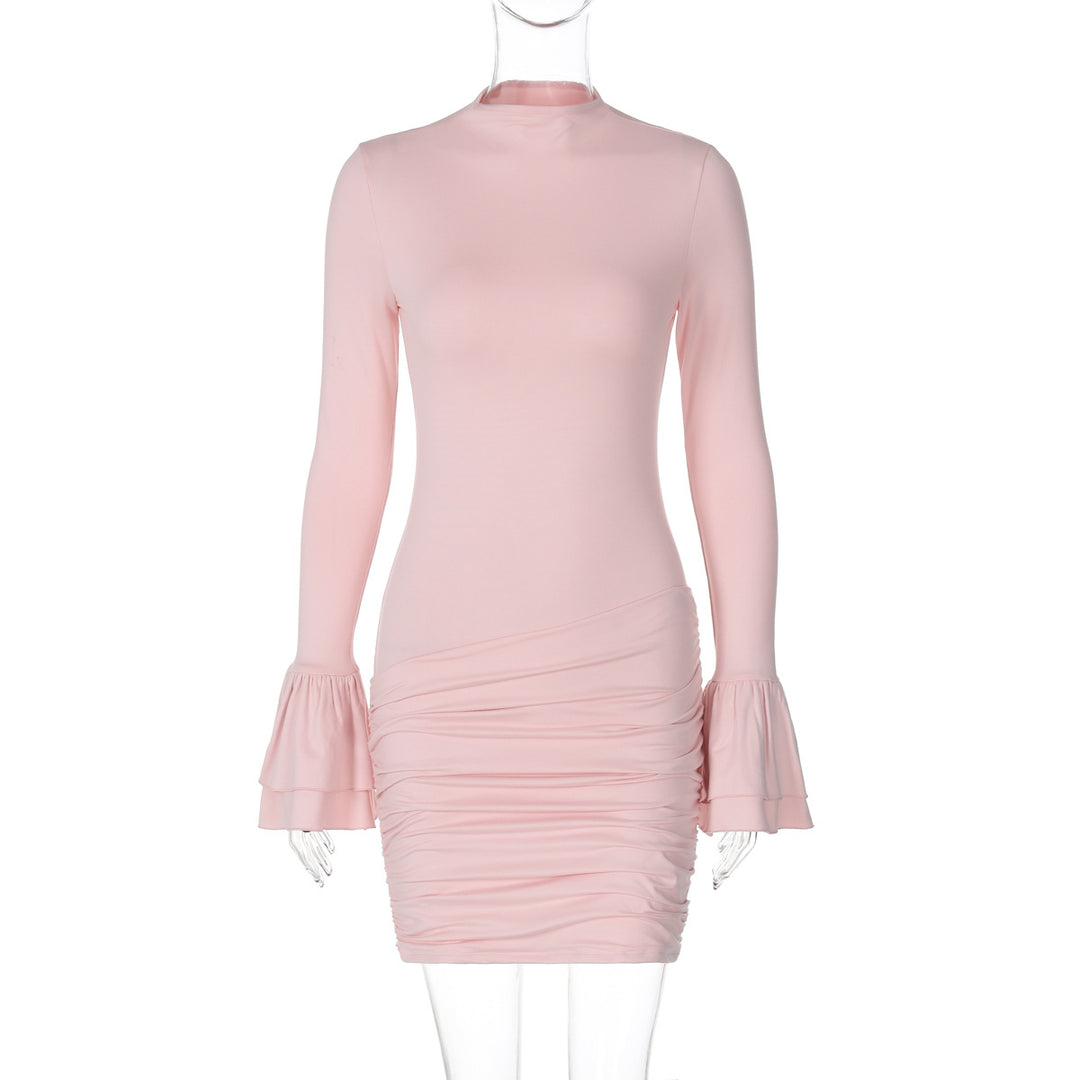 Damer Figurformet Kjole med elegante Trompetærmer og ruched Detalje Stilla
