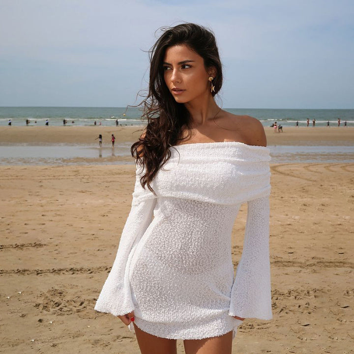 Dame Off-Shoulder Strik Mini Kjole Stilla