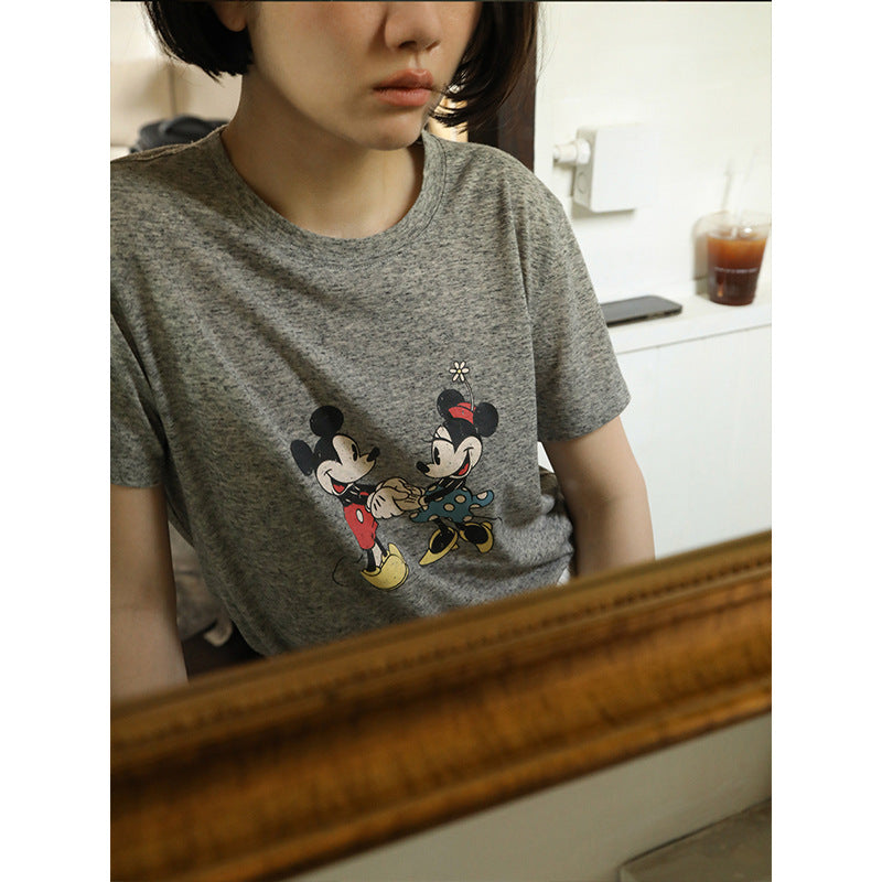 Dame T-shirt med Mickey og Minnie Mouse print Stilla