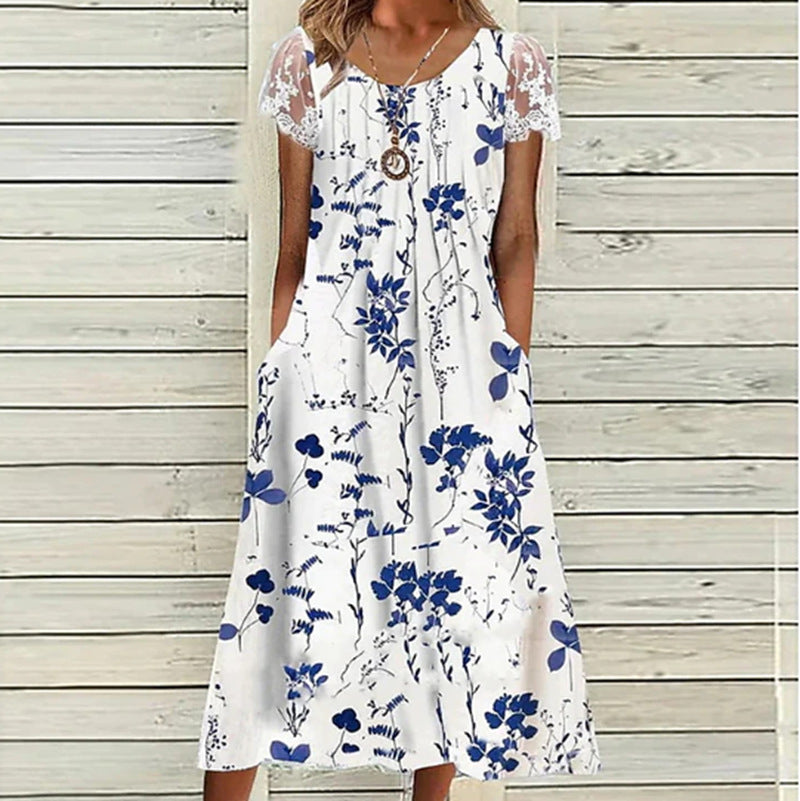 Dame Maxikjole med elegante spidsindsatser og praktiske lommer Stilla