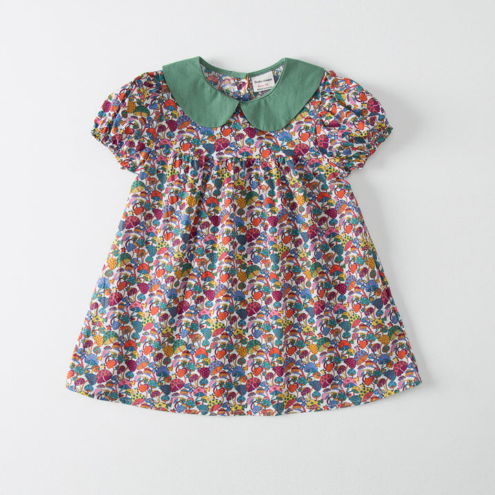 Pige Floral Print A-linje Kjole med Kontrastkrave Stilla