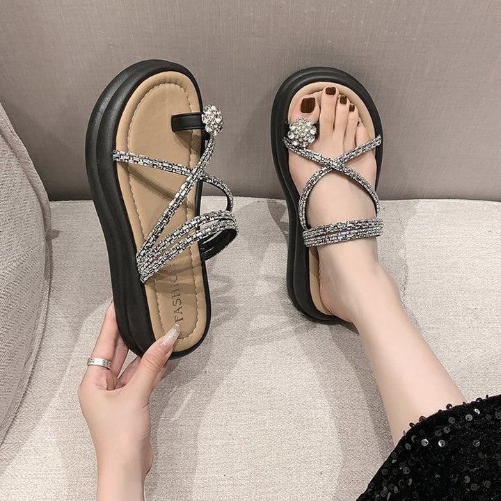 Dame Glamourøse Flip-Flops med funkende Smykkedetaljer og ergonomisk Sål Stilla