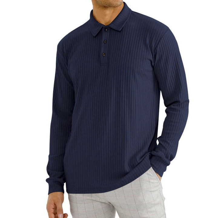 Herren nan ribbet Langærmet polo-shirt med fin rib-struktur, klassisk krave og elastisk søm Skovae