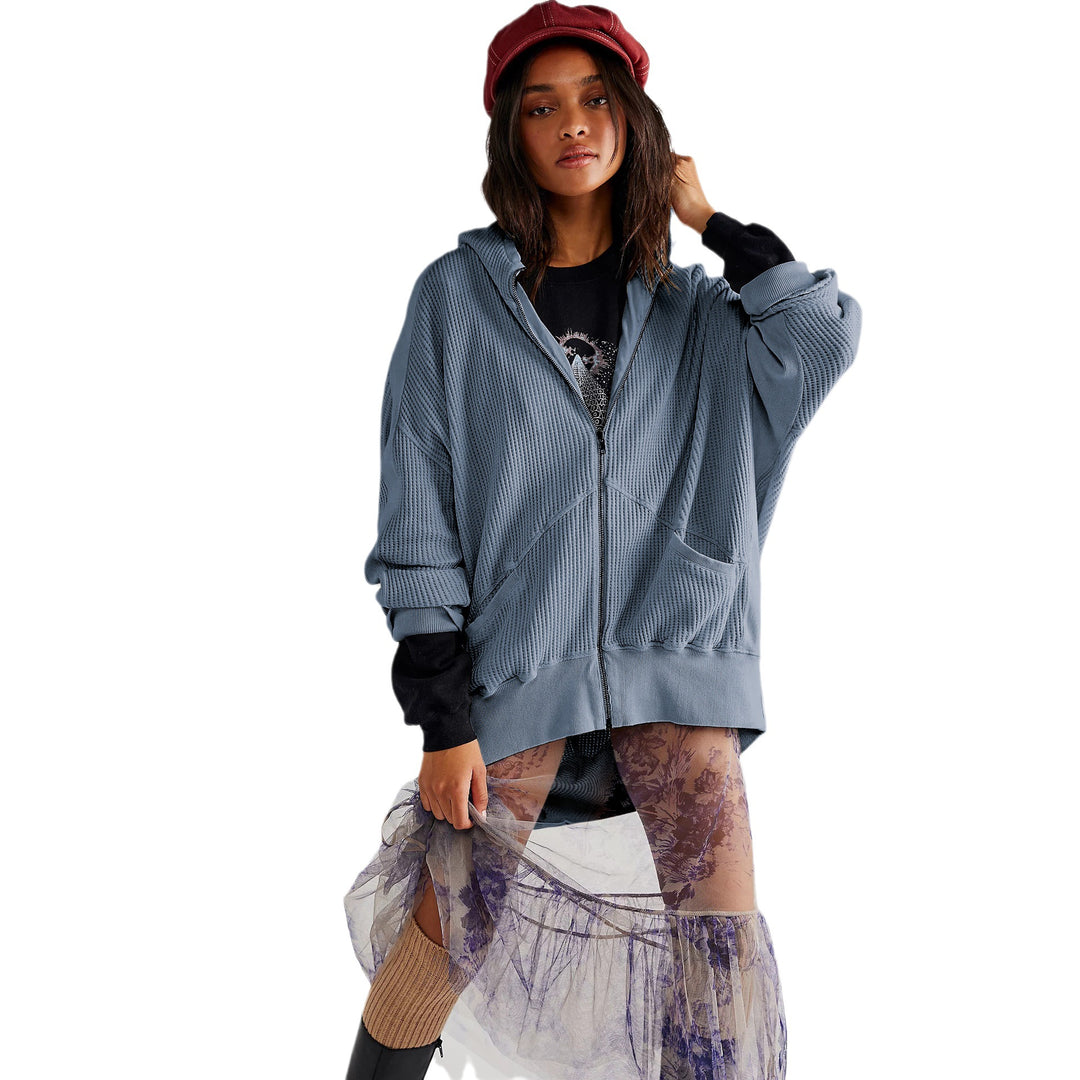 Dame afslappet oversized hoodie i karakteristisk vaffelmateriale Stilla