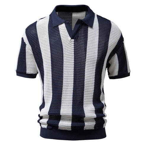 Herrer Poloshirt med åbent strikdesign og brede striber Stilla