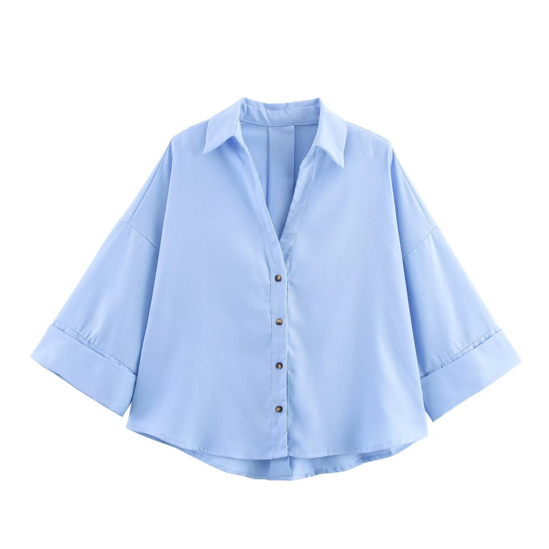 Dame skjorte bluse med afslappet snit og elegante 3/4-ærmer Skovae