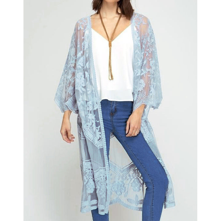 Dame luftig Crochet-Kimono med blomsterdetaljer Stilla
