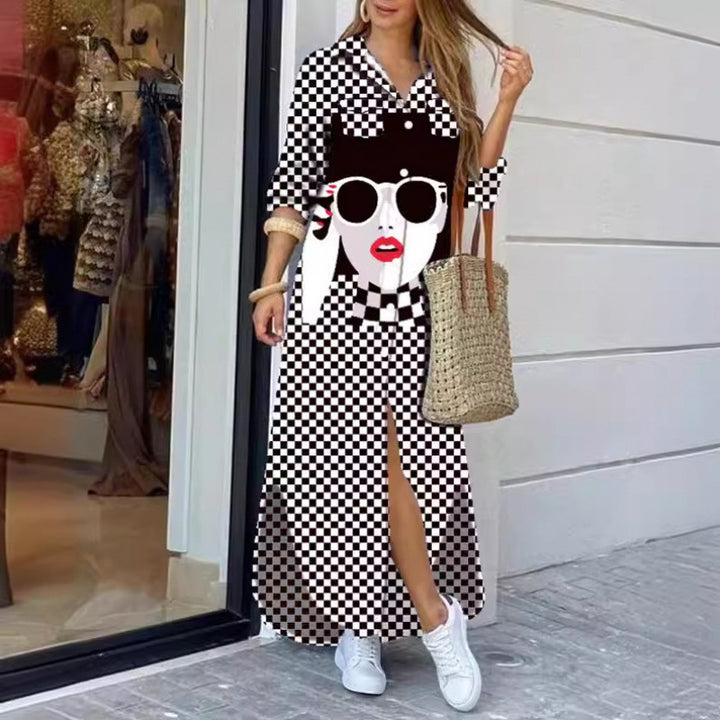 Femme bohemisk-inspireret knap maxi kjole med sideslids Stilla