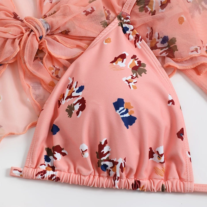 Dame gennemsigtig strandtop med farverig bikini Skovae
