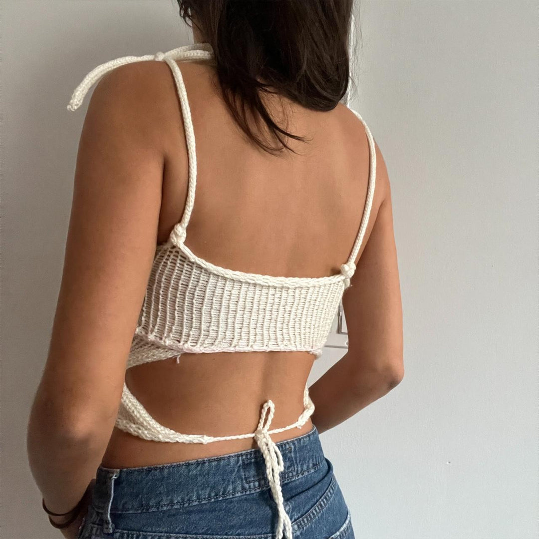 Dame hæklede Crop-Top med florale accenter Skovae