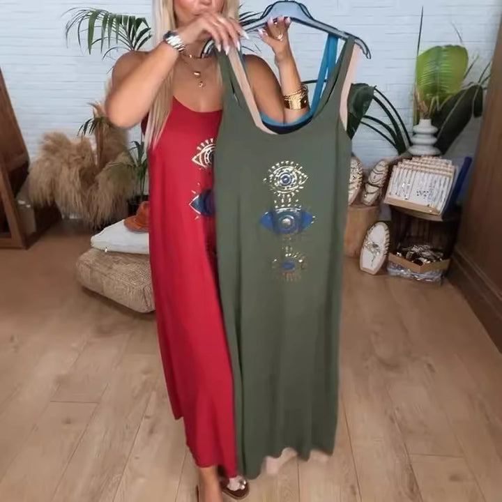 Dame Maxikjole med unikt øjen-design Stilla
