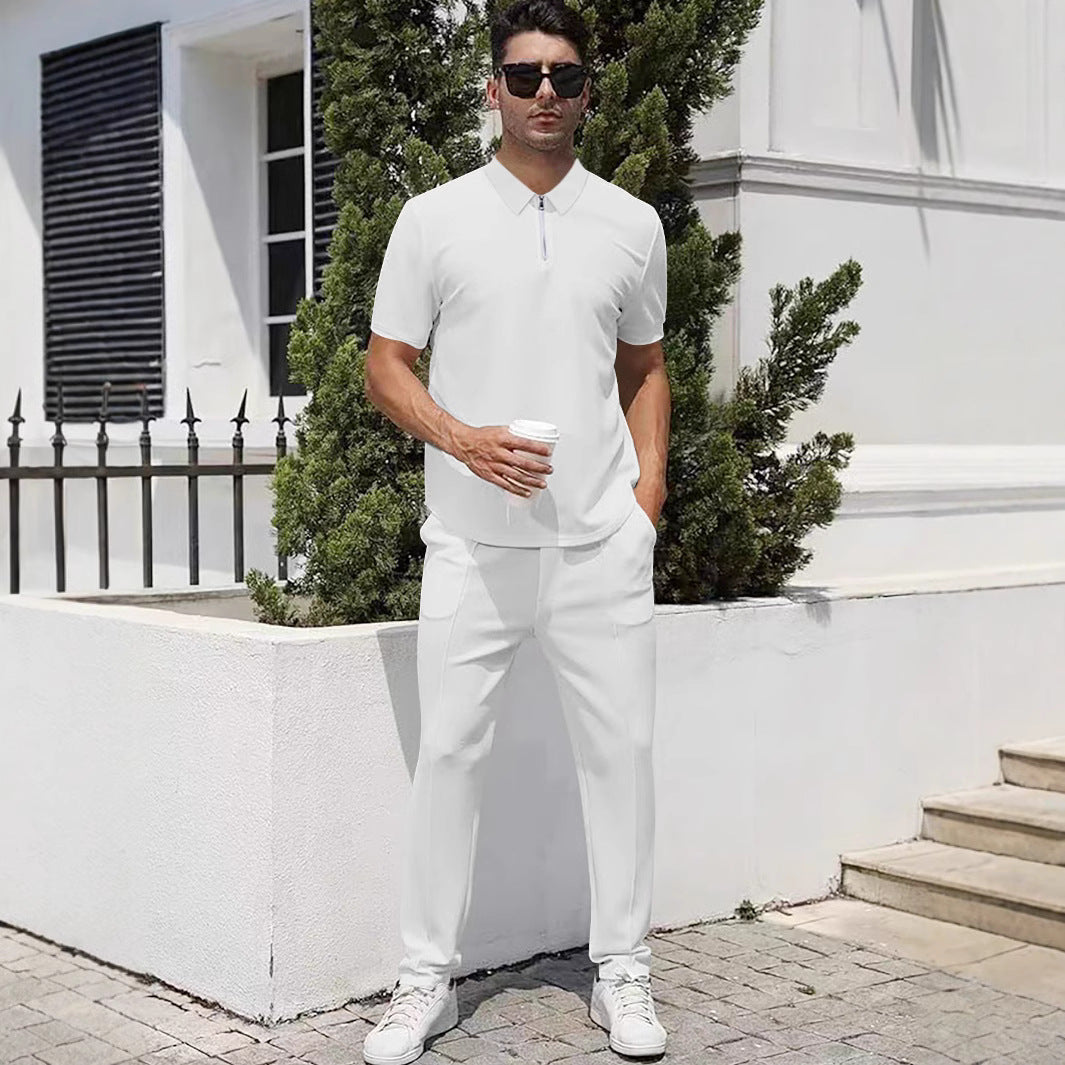 Herrer nan urban rejse polo-shirt med kort forreste lynlås, elastisk interlock og krølfri pleje Skovae