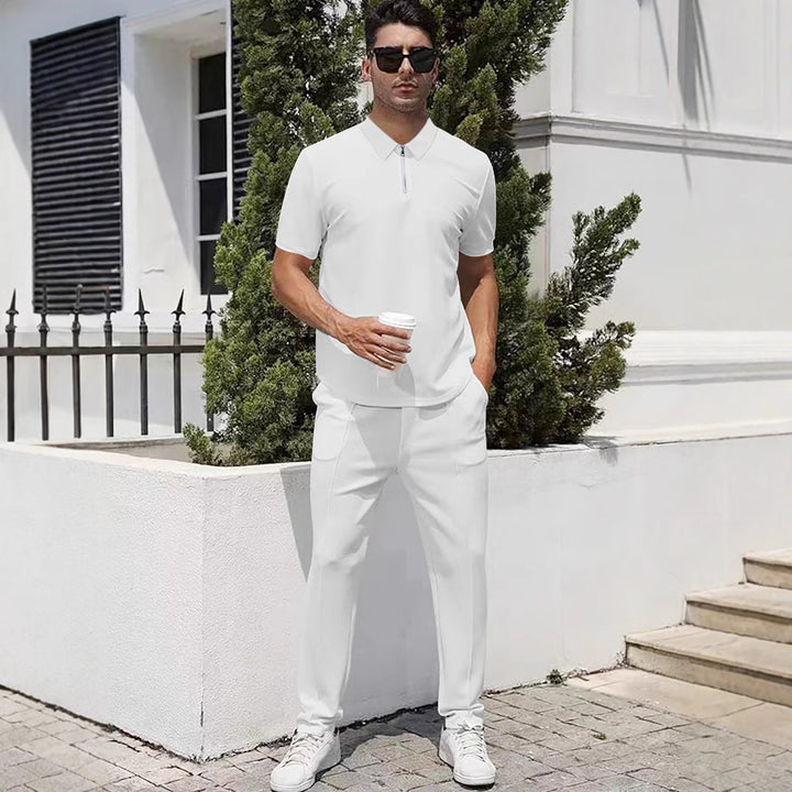 Herrer nan urban rejse polo-shirt med kort forreste lynlås, elastisk interlock og krølfri pleje Skovae