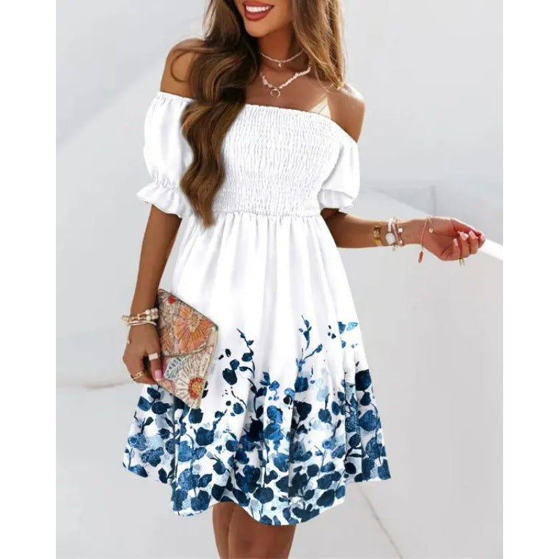 Dame Off-Shoulder Floral Lagdelt Kjole Stilla