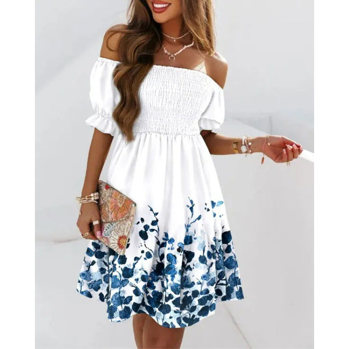 Dame Off-Shoulder Floral Lagdelt Kjole Stilla