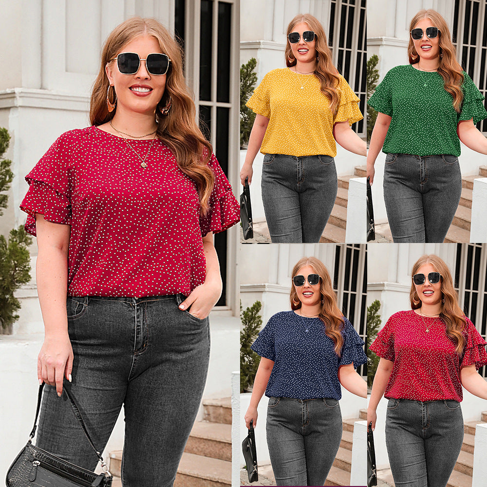 Dame Bluse med volanter og prikkedesign Skovae