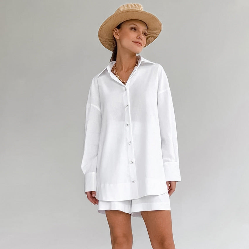 Dame overdimensioneret skjorte bluse i let materiale med lange ærmer og elegante knapper Stilla