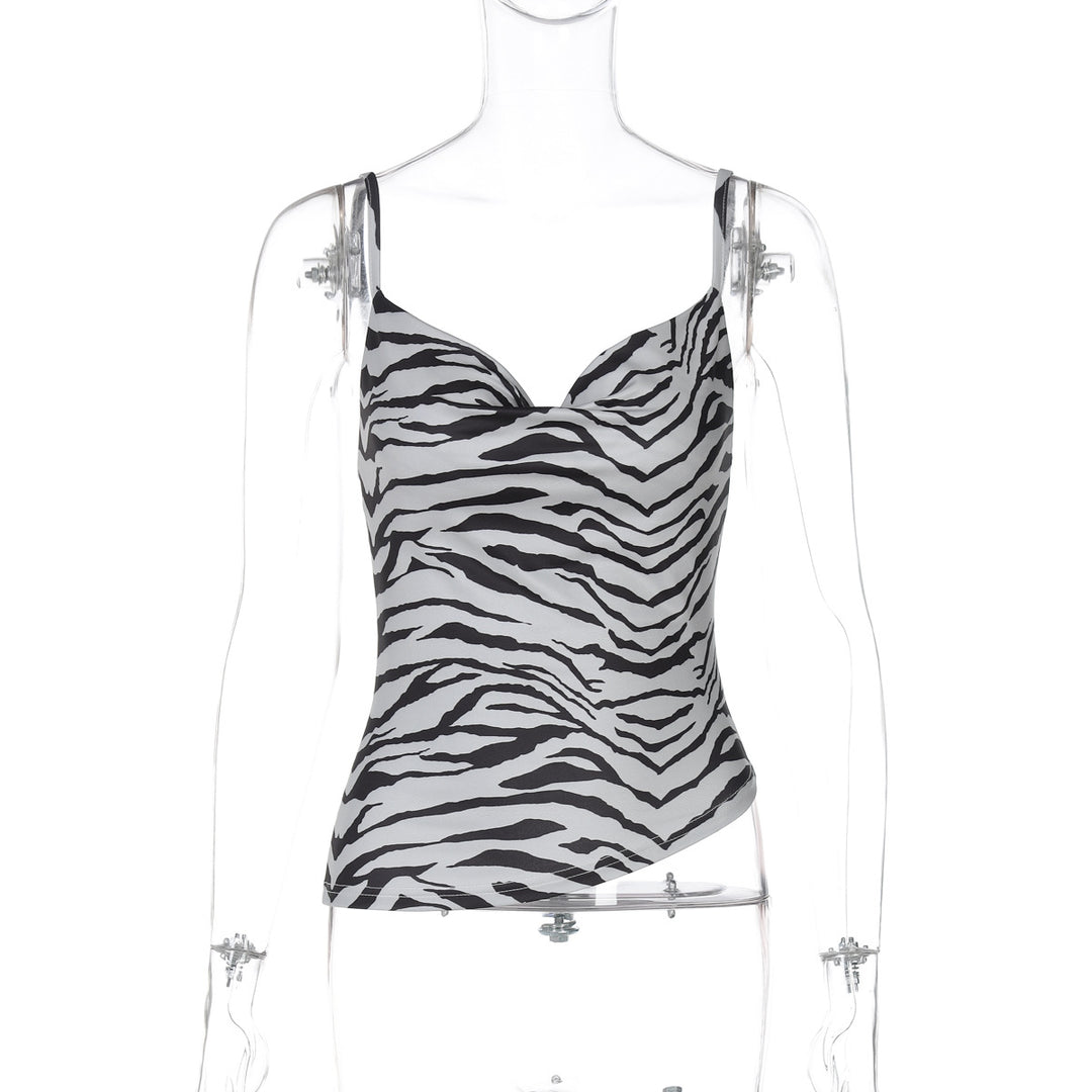 Dame top i trendy zebra-design med justerbare spaghetti-stropper Stilla