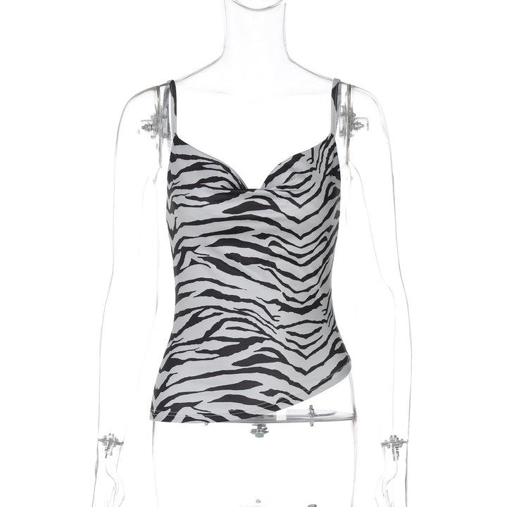 Dame top i trendy zebra-design med justerbare spaghetti-stropper Stilla