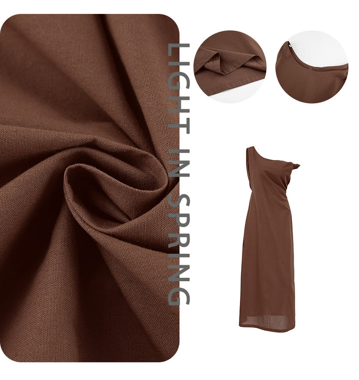 Dame maxikjole med asymmetrisk snit og elegant single-shoulder design Stilla