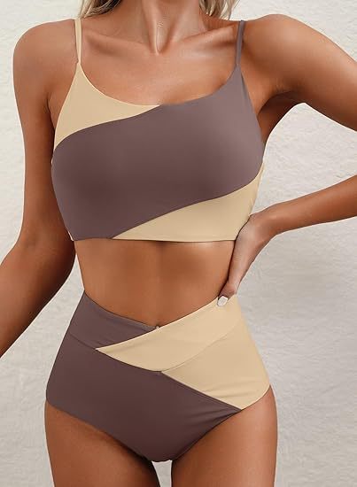 Dame højtaljeret bikini-overdel med asymmetrisk design Skovae
