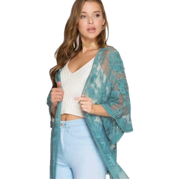 Dame gennemsigtig kaftan med blomster mønster Stilla