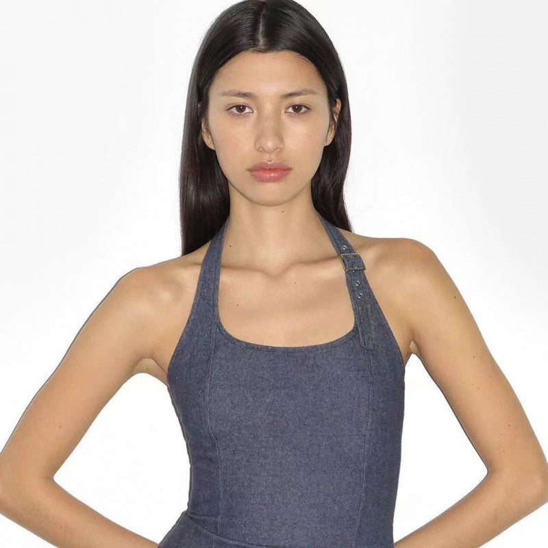 Dame Halterneck Denim Top Stilla