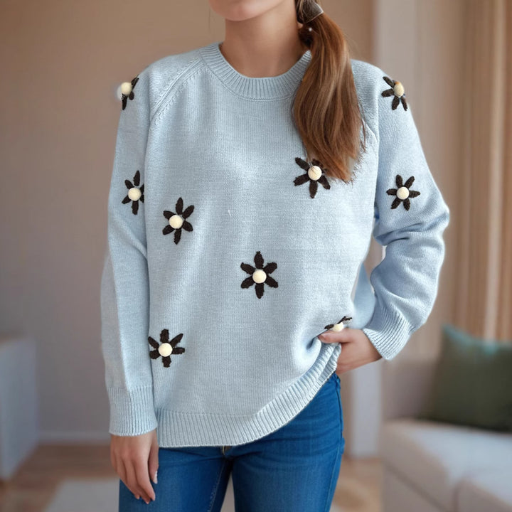 Kvinders sweater med blomsterapplikationer og afslappet pasform Stilla