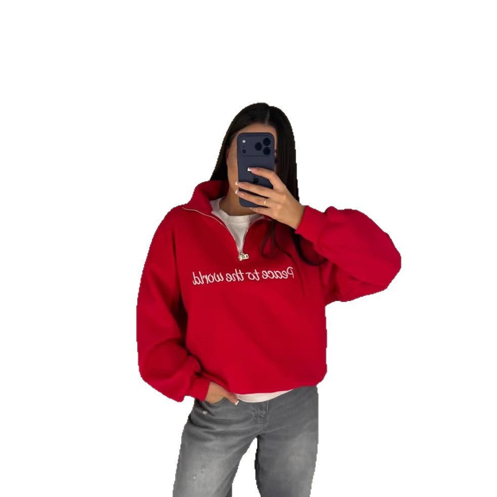 Damer casual sweatshirt med høj krave og motiverende tekst Stilla