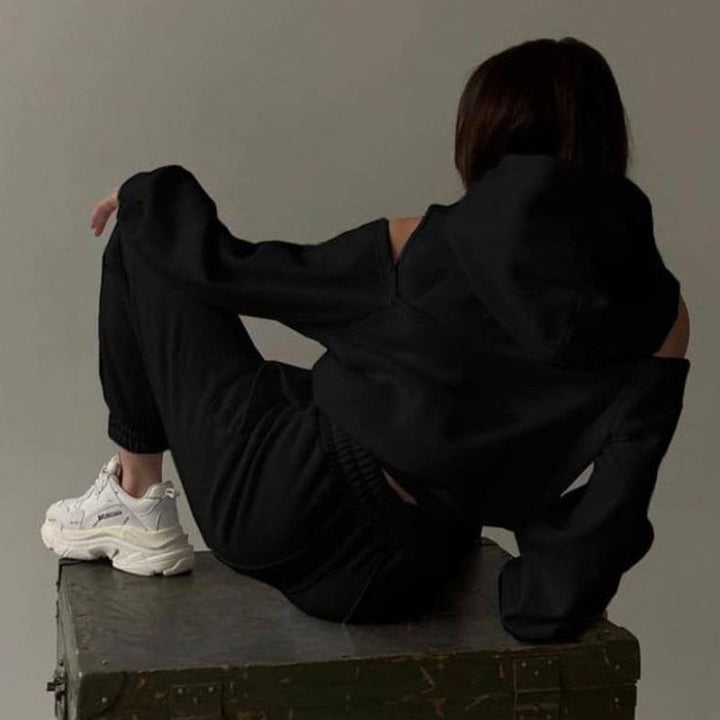 Kvinders sporty sweat sæt med dyb udskæring og side raglanærmer Stilla