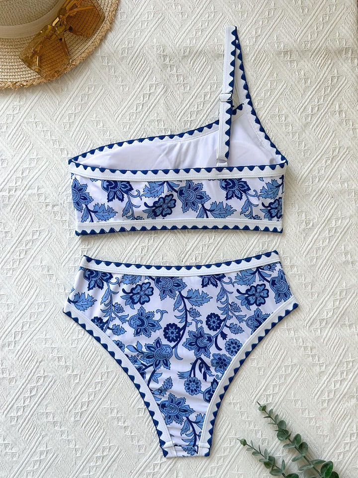 Dame To-delt Bikini-sæt med asymmetrisk top og blomstret design Stilla