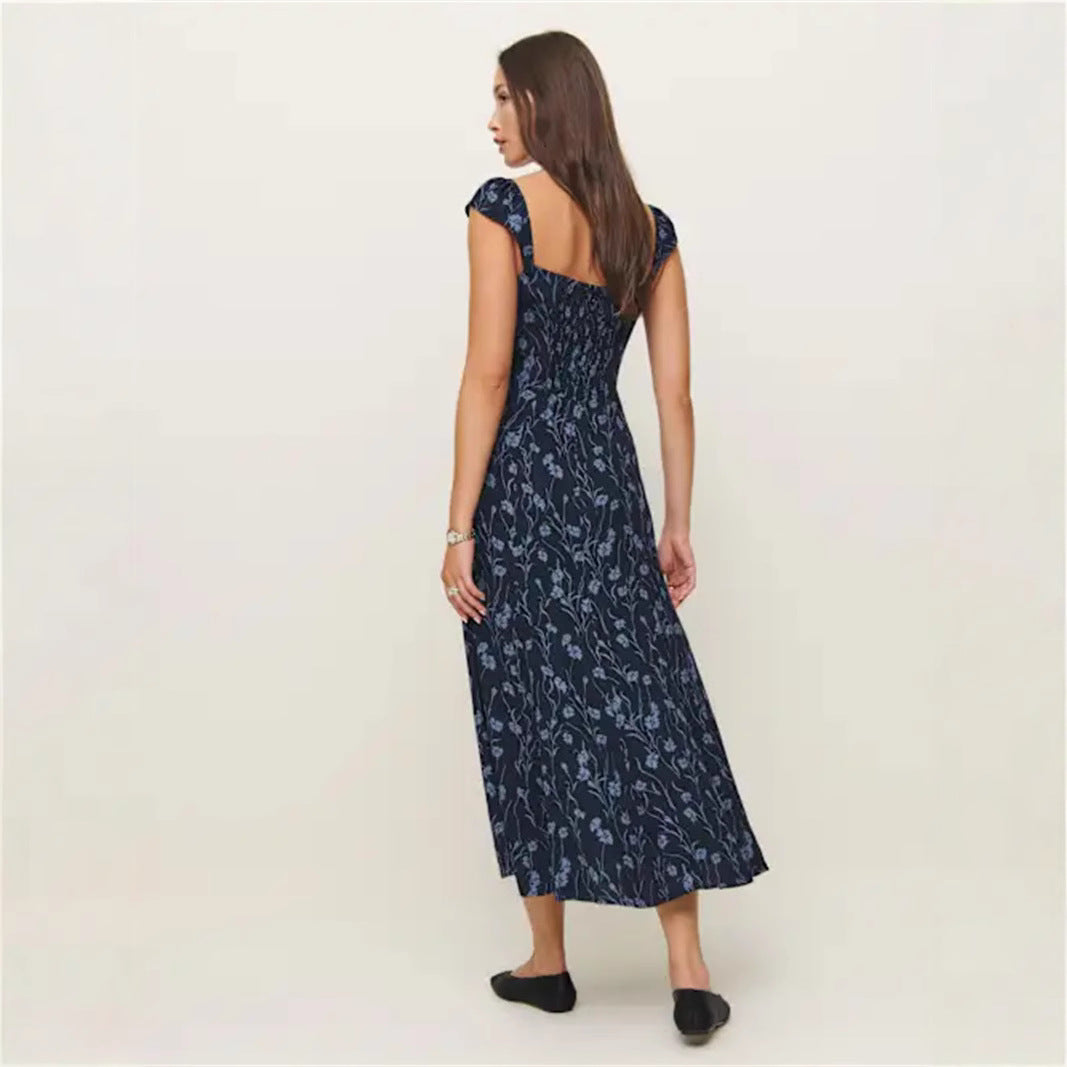 Dame Midi-kjole med elegant blomsterdesign og bandeau-udskæring Stilla