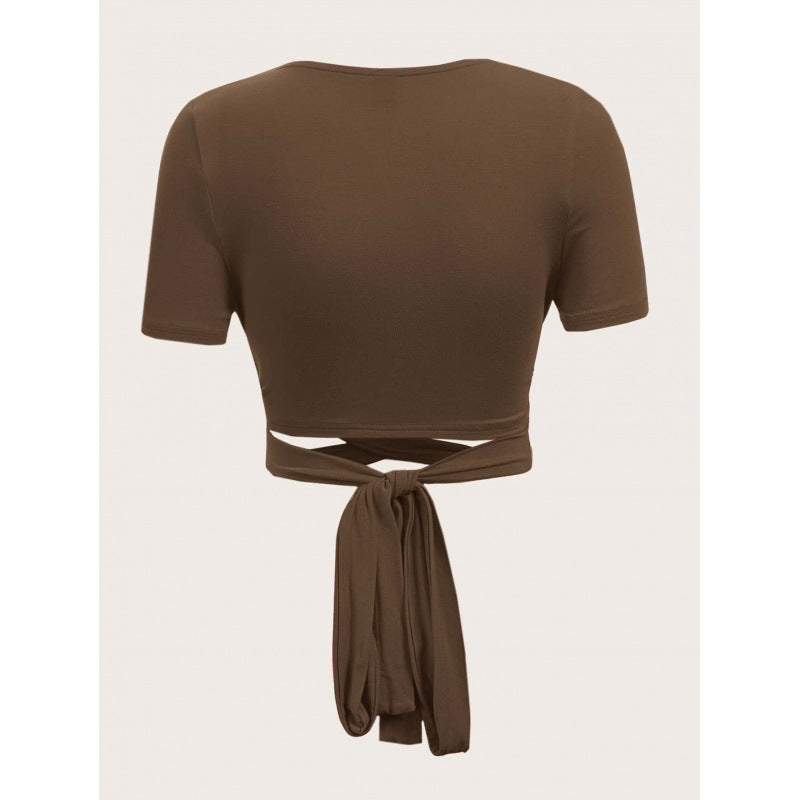 Dame En-side draperet Crop-Top med bindebælte Skovae