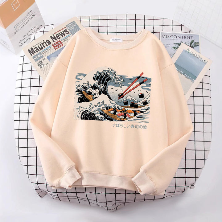 Kvindernes sweatshirt med kunstnerisk bølgedesign og komfortabel pasform Stilla