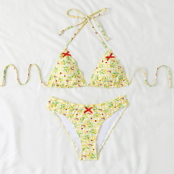 Dame Triangel-Bikini-Sæt med legesygt blomstermønster og elegante flæsedetaljer Stilla