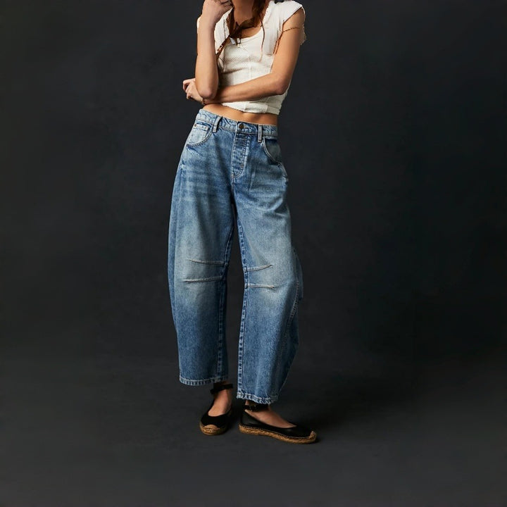 Dame Bredde High-Waist Jeans i Vintage-look med usædvanlig vaskemetode Skovae