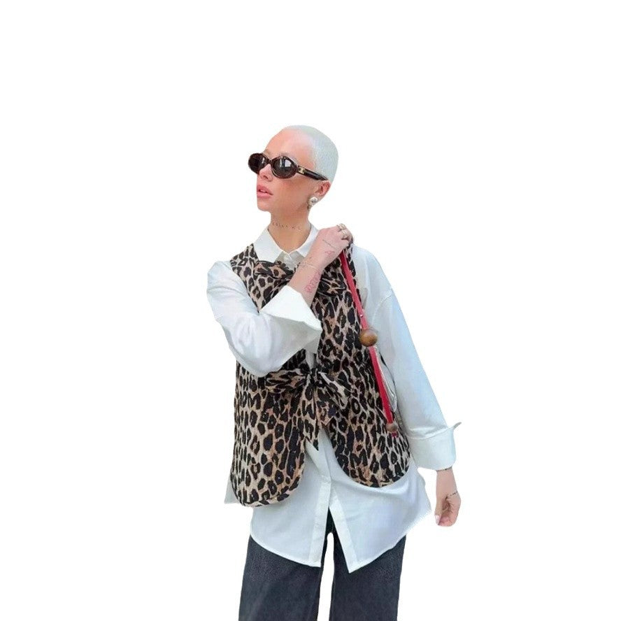 Dame Leo-udskæring vest med justerbar sløjfe og afslappet design Stilla