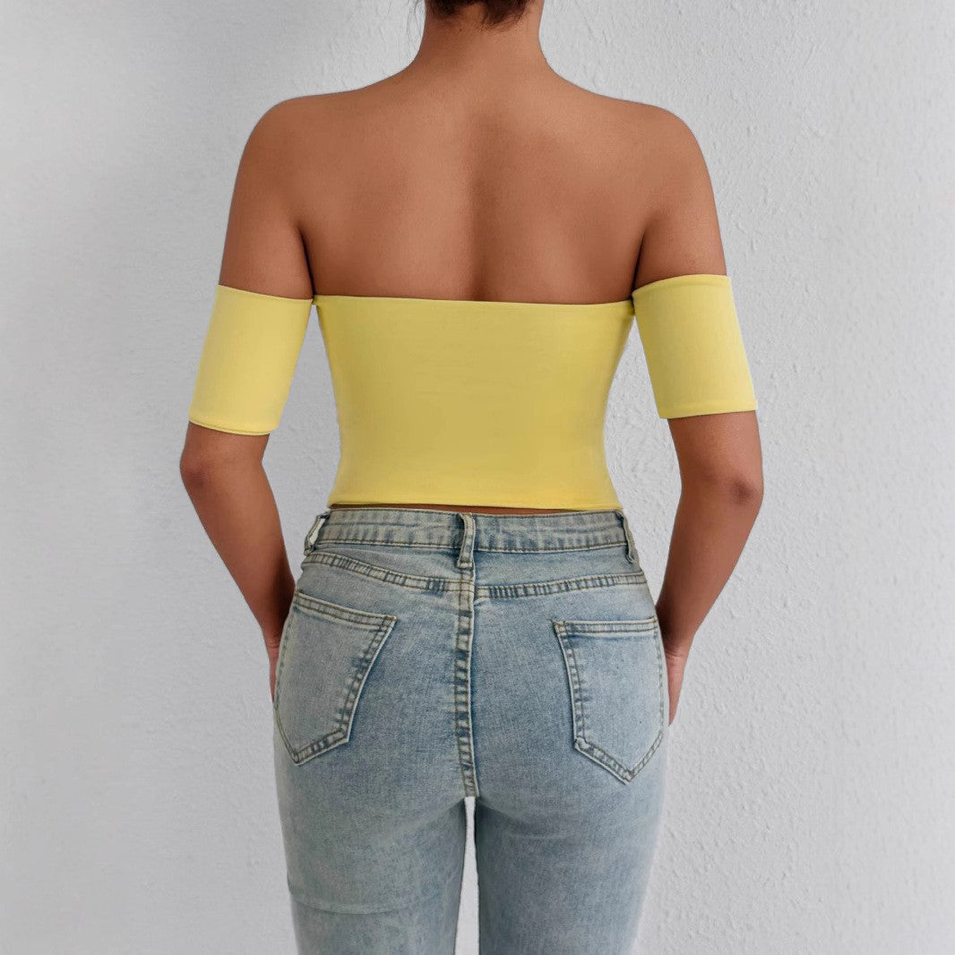 Dame Off-Shoulder Bluse i elastisk materiale med kropsformende snit Skovae