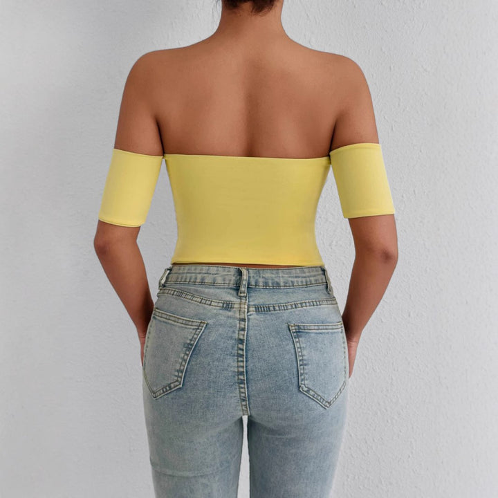 Dame Off-Shoulder Bluse i elastisk materiale med kropsformende snit Skovae