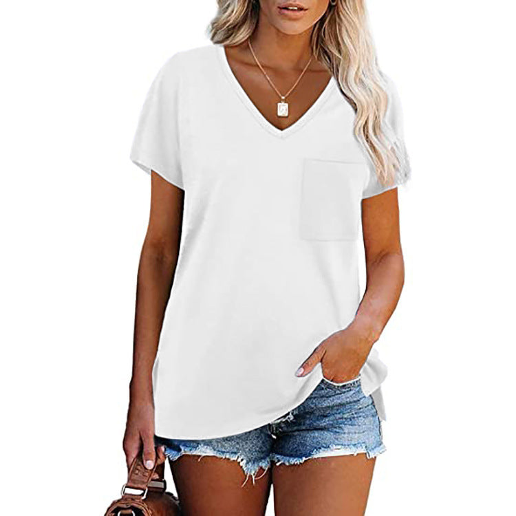 Dame V-formet fritid T-shirt med brystlomme og afslappet pasform Stilla