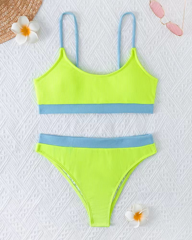 Dame Bikini-sæt med raffinerede ribdetaljer og høj talje Skovae