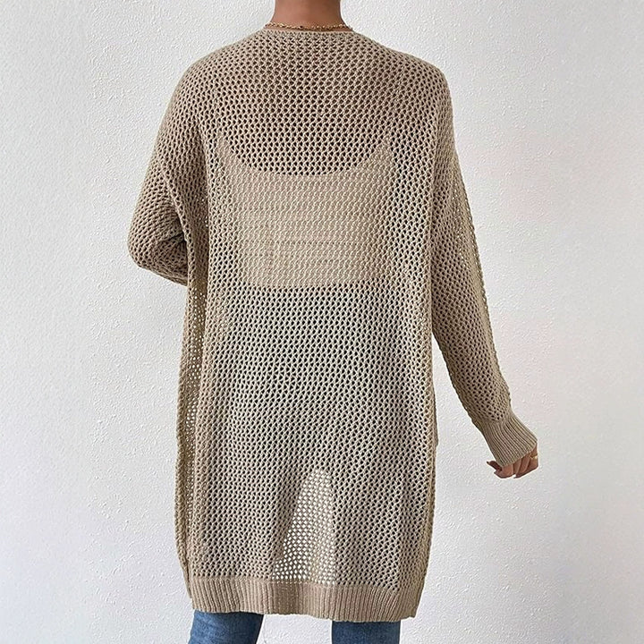 Dame luftig strikkardigan med åben design og praktiske lommer Stilla