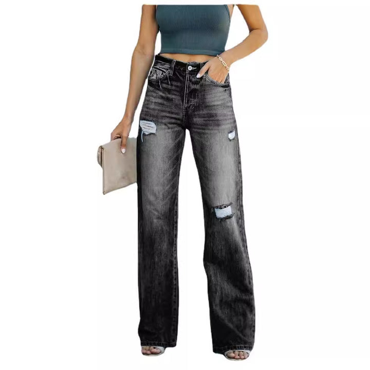 Dame Højtaljede Distressed Jeans i Premium-Relaxed-Fit Stilla