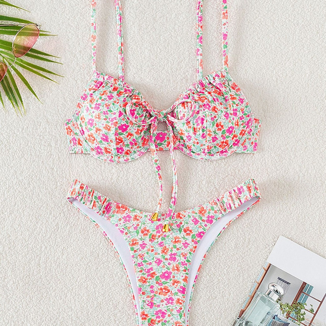 Dame push-up-bikini med blomstret design og raffineret snøring Skovae