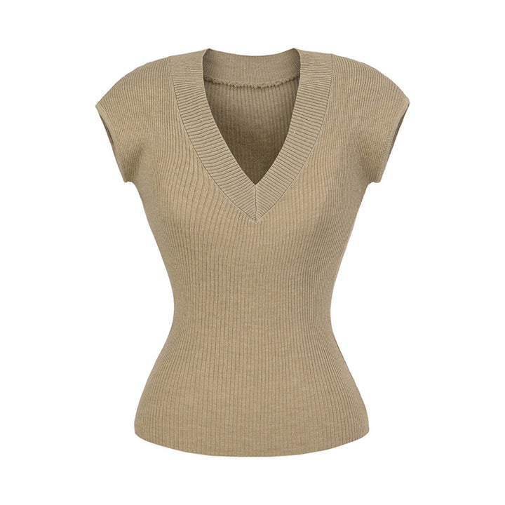 Dame figursyet V-hals top i elastisk materiale Stilla