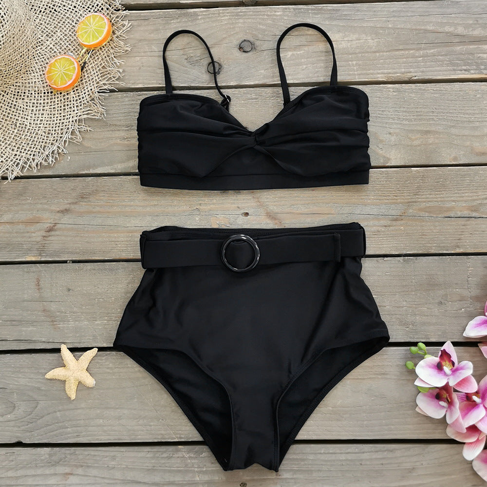 Dame bikini-set med elegant højt skåret buks og dekorativ knude-top Stilla