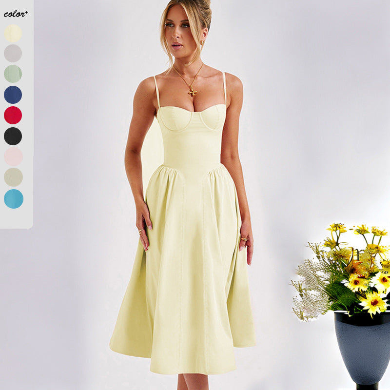 Dame Midikjole med elegant Bustier-overdel og flydende skirt Stilla