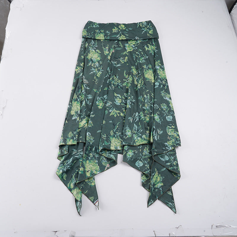 Damen asymmetrischer Maxi-Rock mit floralen Akzenten und elastischem Bund Skovae
